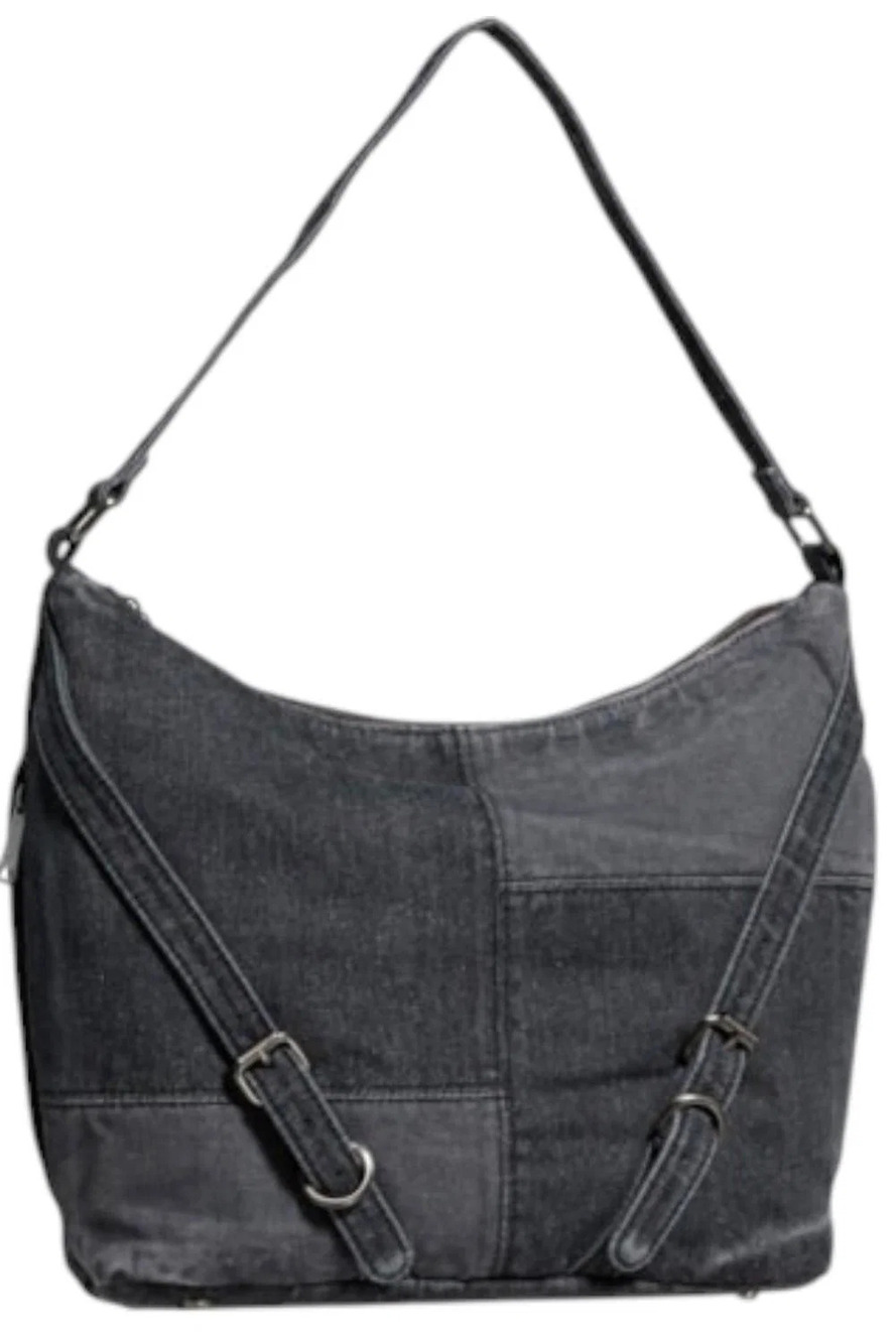 Patricia Nash Elia Denim Hobo Bag Black Patchwork